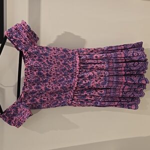 Spell & the Gypsy Journey Rara Mini Dress Block Print Smocked Top Flare Skirt S